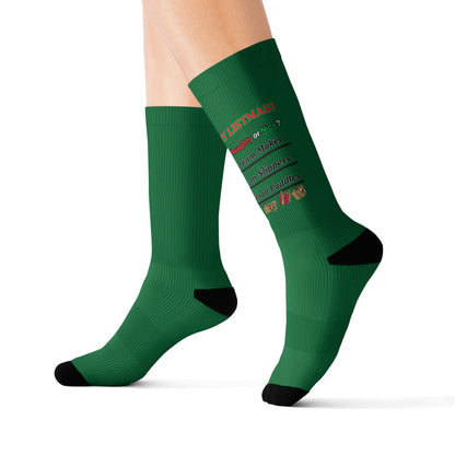 Green Holiday Pattern Sublimation Socks — Festive Knit-Style Crew Socks