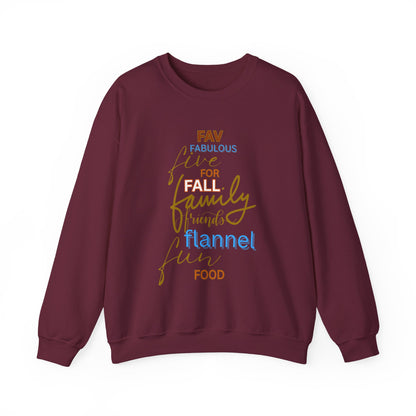 Fall Flannel & Family Crewneck Sweatshirt — Cozy Autumn Word-Art Pullover