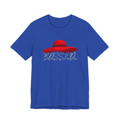 Bold 'BOSSED' Red Hat Unisex Tee, Casual Fashion, Gift for Her, Birthday Shirt, Everyday Wear, Statement Top, Trendy Apparel
