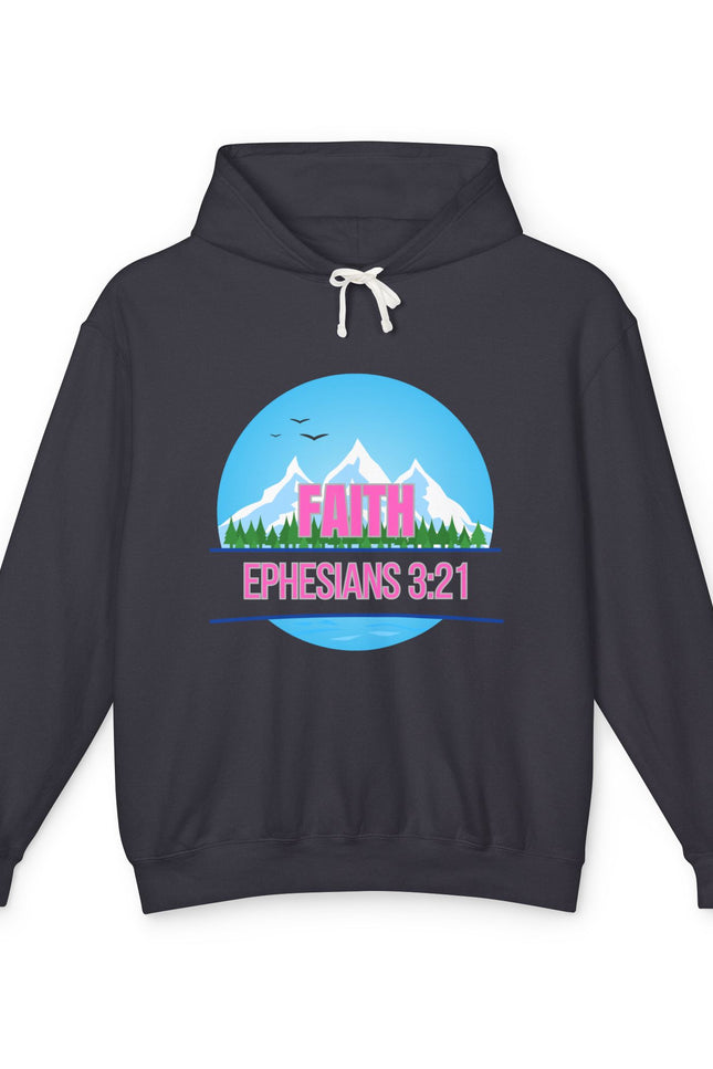 Faith Mountain Hoodie - Ephesians 3:21 Christian Graphic Sweatshirt