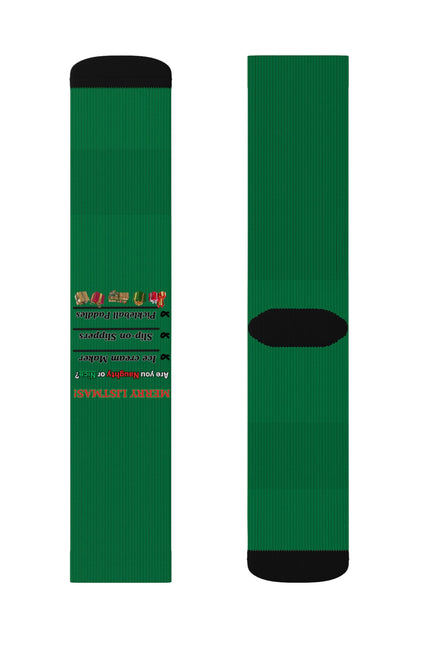 Green Holiday Pattern Sublimation Socks — Festive Knit-Style Crew Socks