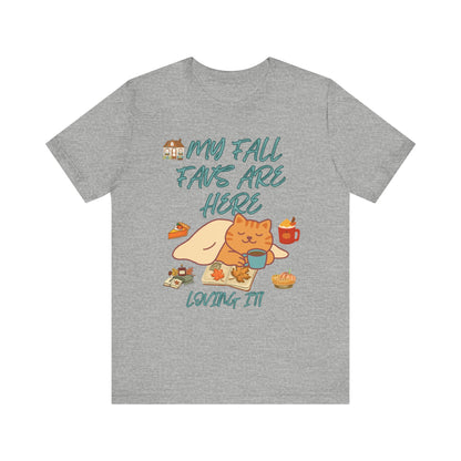 Cozy Fall Cat Tee, Fall Apparel, Cat Lover Gift, Autumn Shirt, Unisex Short Sleeve, Cute Seasonal Top, Pumpkin Vibes