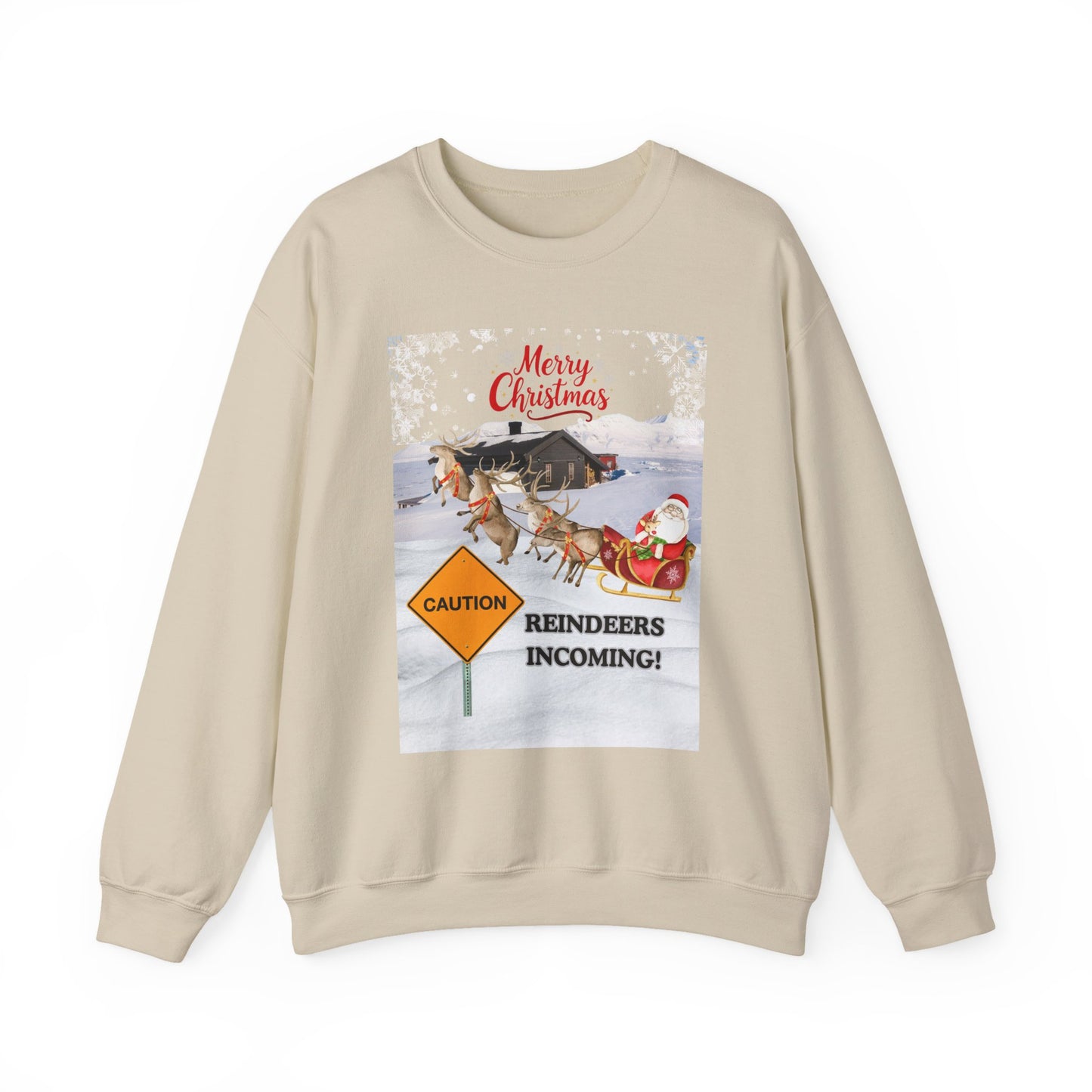 Christmas Sweatshirt - "Caution Reindeers Incoming!" Holiday Crewneck