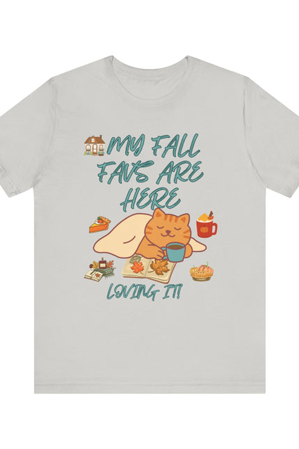Cozy Fall Cat Tee, Fall Apparel, Cat Lover Gift, Autumn Shirt, Unisex Short Sleeve, Cute Seasonal Top, Pumpkin Vibes