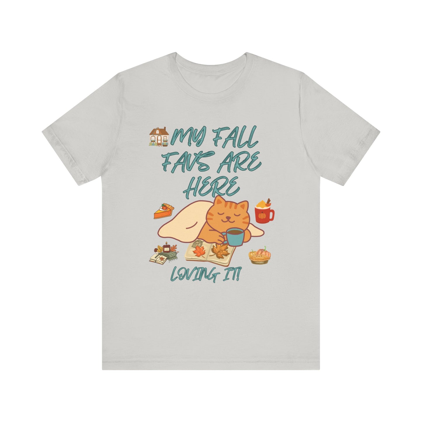 Cozy Fall Cat Tee, Fall Apparel, Cat Lover Gift, Autumn Shirt, Unisex Short Sleeve, Cute Seasonal Top, Pumpkin Vibes