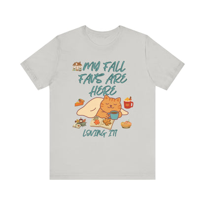 Cozy Fall Cat Tee, Fall Apparel, Cat Lover Gift, Autumn Shirt, Unisex Short Sleeve, Cute Seasonal Top, Pumpkin Vibes