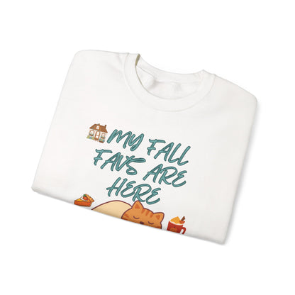 Fall Cat Crewneck Sweatshirt — “My Fall Faves Are Here” Cozy Autumn Pullover