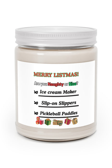 Soy Candle - "Merry Listmas!" Naughty or Nice Holiday Scented Jar (9oz, White Lid)