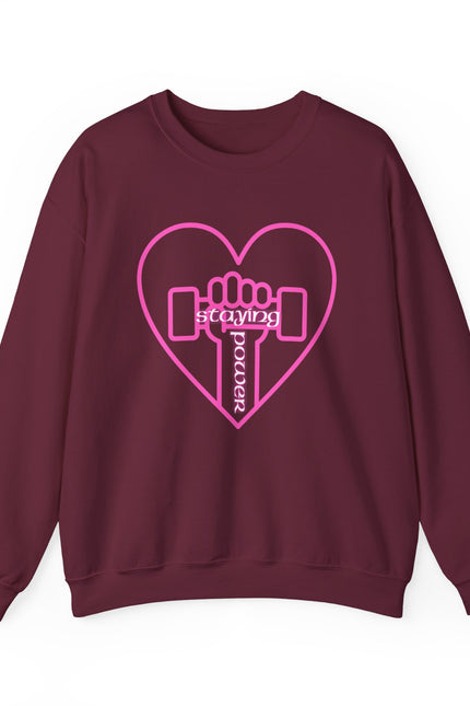 Fitness Heart Crewneck Sweatshirt — Pink Dumbbell Love Graphic