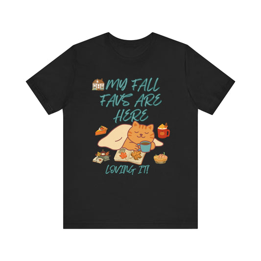 Cozy Fall Cat Tee, Fall Apparel, Cat Lover Gift, Autumn Shirt, Unisex Short Sleeve, Cute Seasonal Top, Pumpkin Vibes