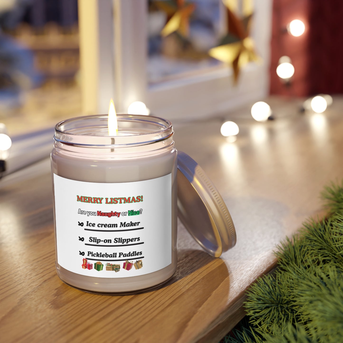 Soy Candle - "Merry Listmas!" Naughty or Nice Holiday Scented Jar (9oz, White Lid)