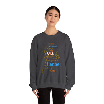 Fall Flannel & Family Crewneck Sweatshirt — Cozy Autumn Word-Art Pullover