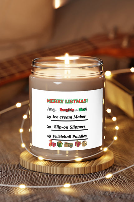 Soy Candle - "Merry Listmas!" Naughty or Nice Holiday Scented Jar (9oz, White Lid)