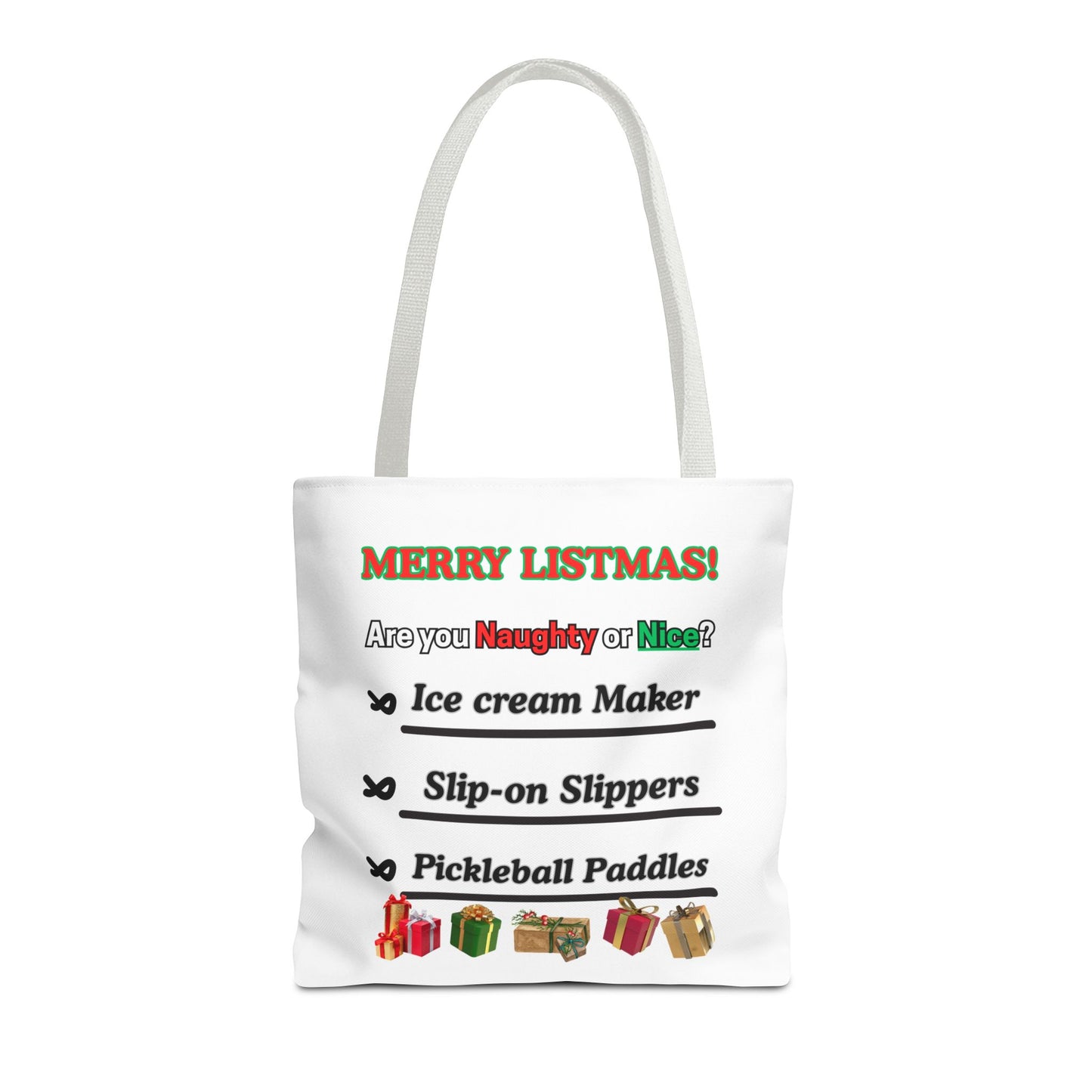Holiday Tote Bag — "Merry Listmas!" Naughty or Nice Gift List Design