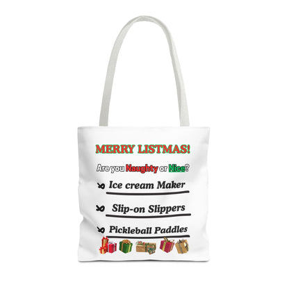 Holiday Tote Bag — "Merry Listmas!" Naughty or Nice Gift List Design