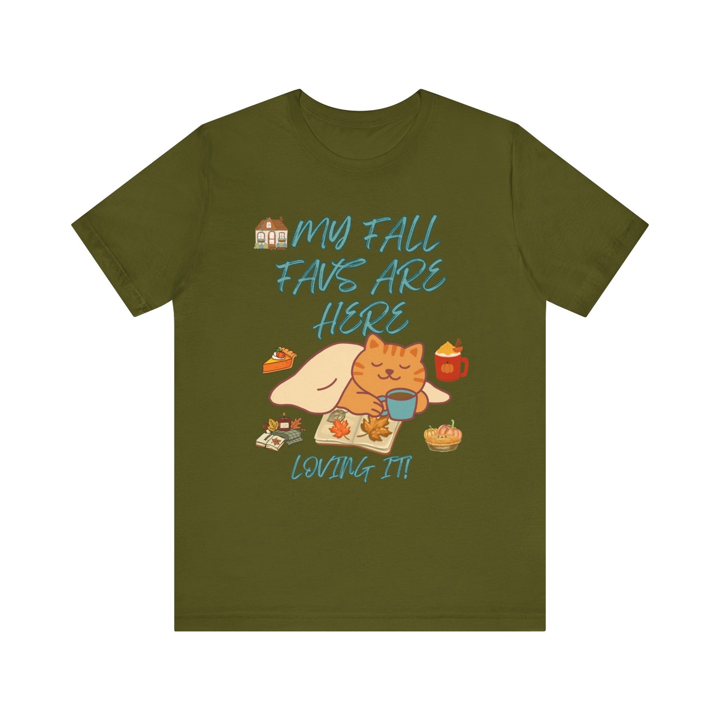 Cozy Fall Cat Tee, Fall Apparel, Cat Lover Gift, Autumn Shirt, Unisex Short Sleeve, Cute Seasonal Top, Pumpkin Vibes