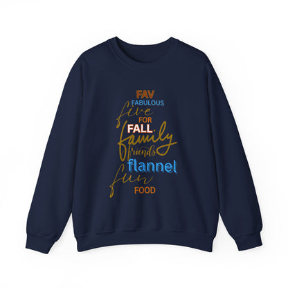 Fall Flannel & Family Crewneck Sweatshirt — Cozy Autumn Word-Art Pullover