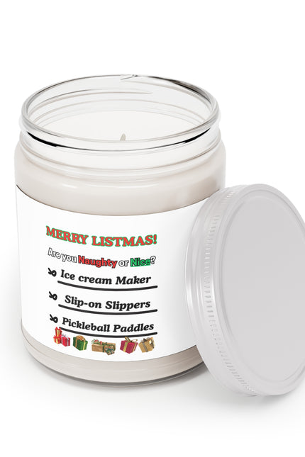 Soy Candle - "Merry Listmas!" Naughty or Nice Holiday Scented Jar (9oz, White Lid)